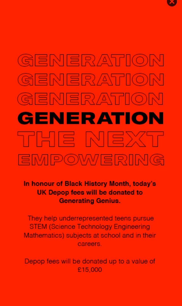 #Throwback Friday - Black History Month:

A big THANK YOU to @depop
who decided to contribute to our cause during Black History Month! We received a donation of the value of £15,000.
 
#throwback #generatinggenius #generatingg #depop #BlackHistoryMonth #BlackHistoryMonth2019