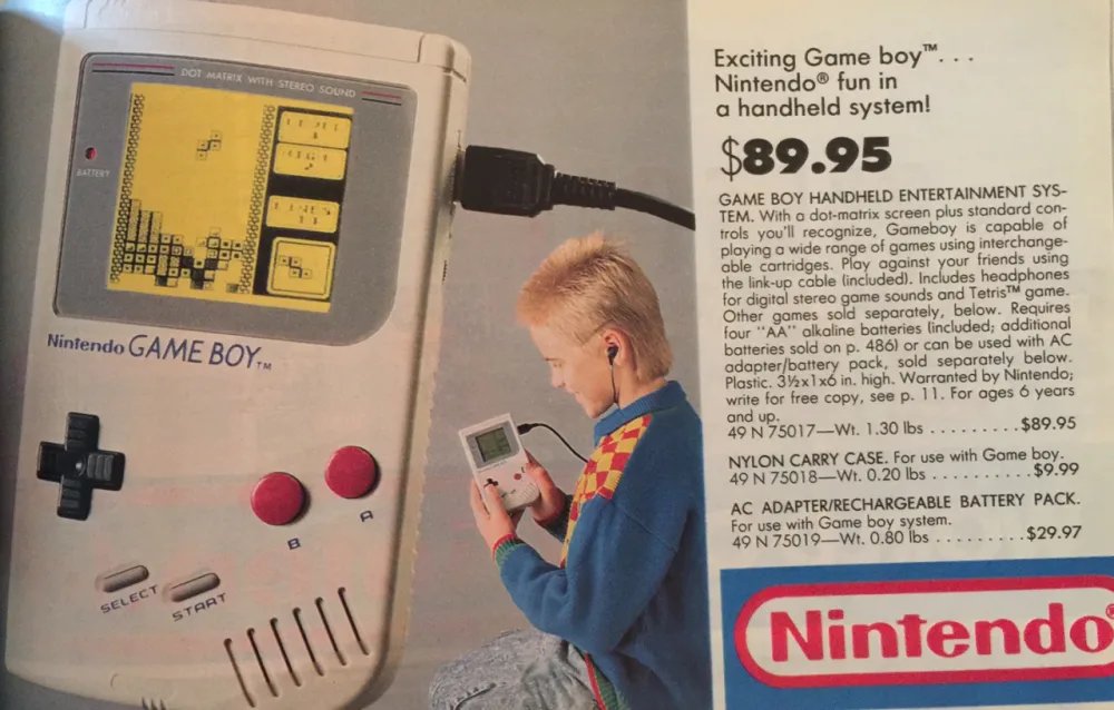 A friend pointed me to an old Sears Wishbook from 1990. Ahh the memories.. Like this  @Nintendo  #Gameboy. You may think damn that's a good price but $90 for a toy was a big deal