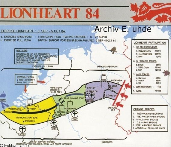 Exercise Lionheart 1984The largest British Army exercise of the Cold War and since the Second World War and probably always will be.Over 130,000 Soldiers, which is almost double of todays entire Army.