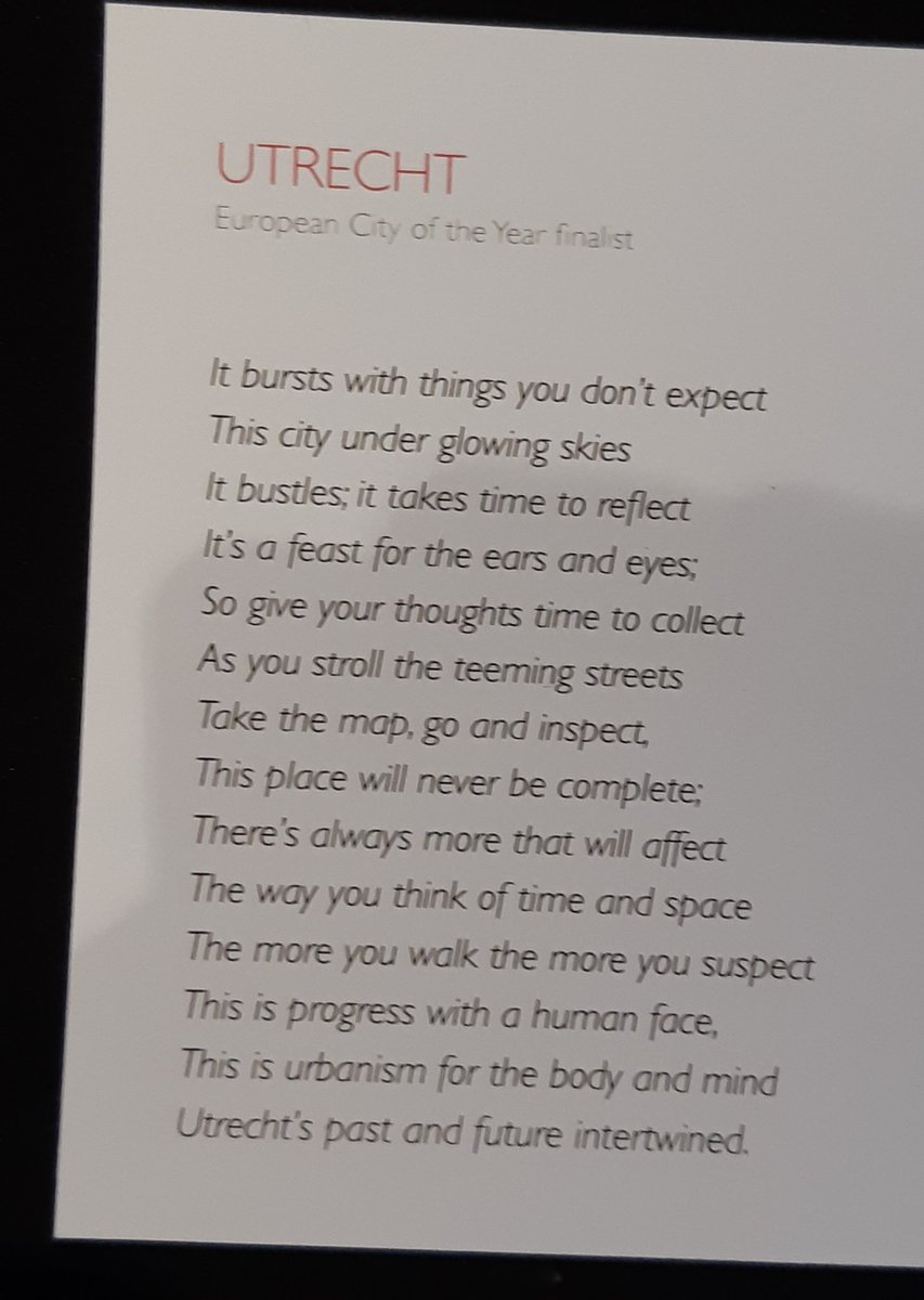 For me the poem Ian McMillan wrote especially for Utrecht was a price in itself. Such beauty ❤ #Urbanismawards #grateful