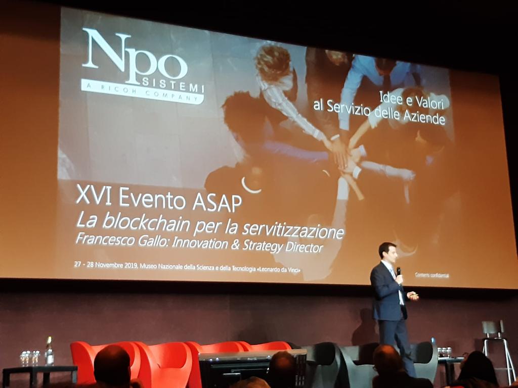 NpoSistemi's tweet image. Blockchain: vero game changer per le aziende. 

Ne parla ora Francesco Gallo, Innovation &amp;amp; Strategy Director di #Nposistemi alla XVI edizione dell&apos;@AsapSMF 

#ASAPFORUM #blockchain #servitization #smartcontract #IoT @RICOHItalia