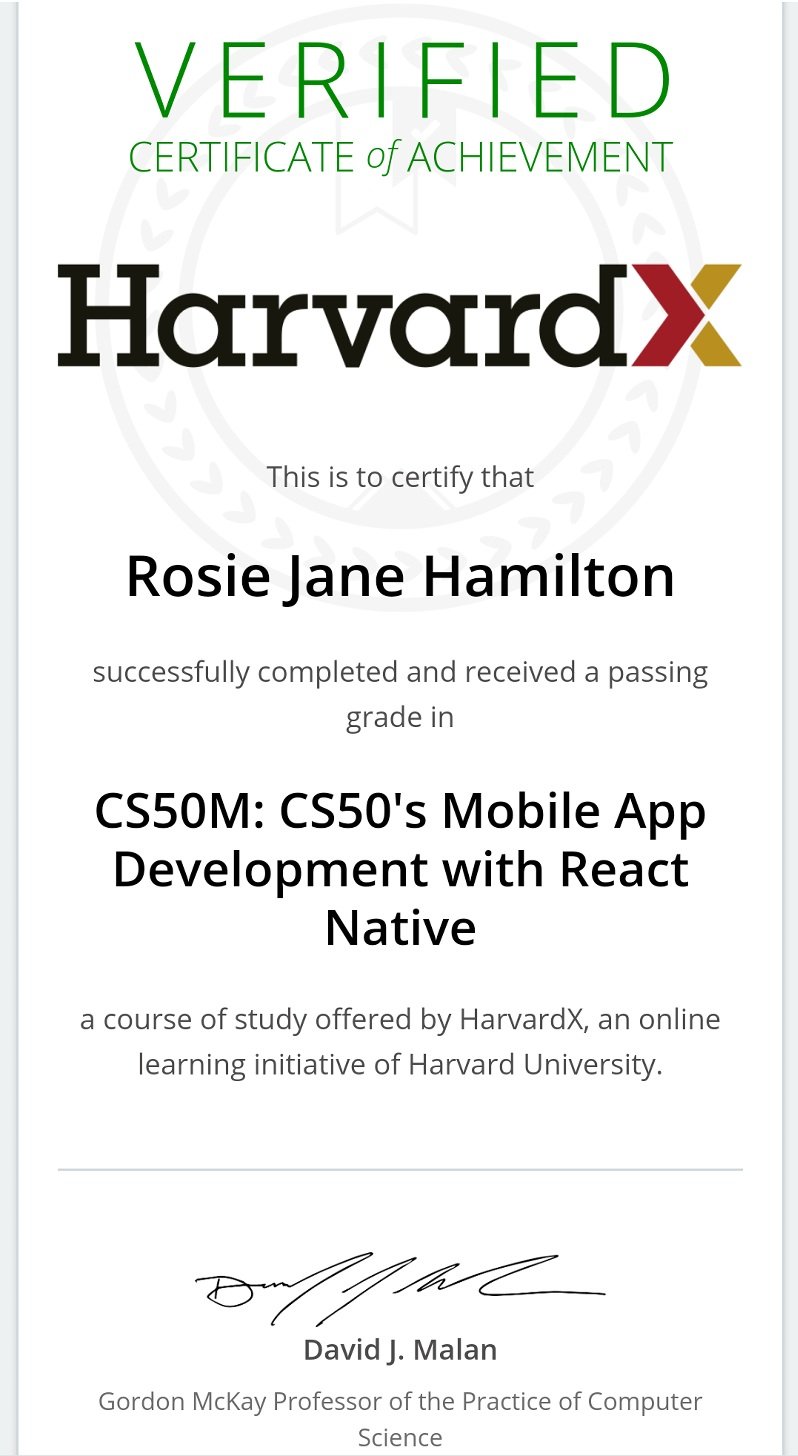 Rosie Hamilton Na Tviteru I M Feeling Very Pleased With Myself Today Because Certificates Arrived From My React Native Course I Now Have A Professional Certificate In Computer Science And Mobile Apps From