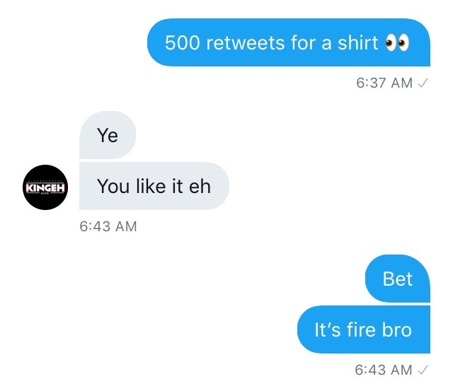 Sixless's tweet image. I need 500 retweets for a @Kingeh shirt 👀 twitter help me out yee yee