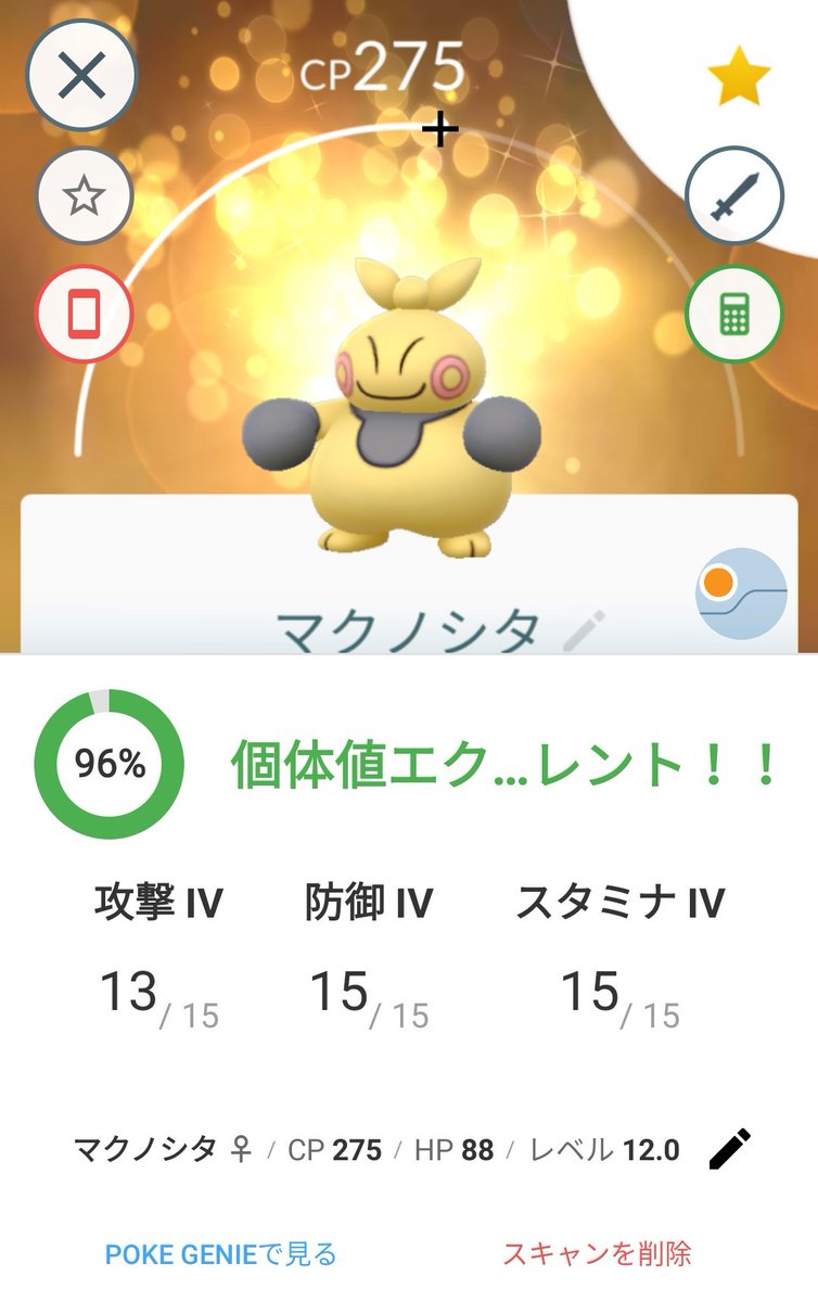 かっちゃん ８ ８gofest横浜 昨日ポケモンｇｏでゲットしたキラポケモンその２ キラマクノシタ ２匹目 今日 昨日 ゲットした マクノシタ と １週間前にゲットした マクノシタ を交換したら キラマクノシタ になりました キラマクノシタ