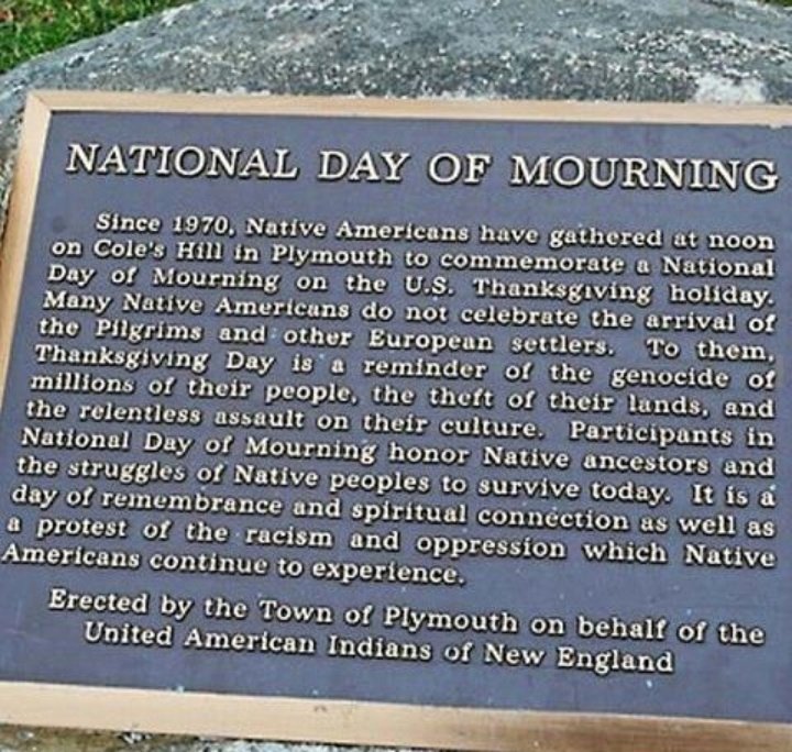 We don't celebrate #Thanksgiving, we instead gather to acknowledge the #NationalDayOfMourning.

#NeverForget the biggest genocide in human history didn't occur in Nazi Germany but on American soil. 100M Native Americans were slaughtered and lost their homeland.

#NoThanksNoGiving