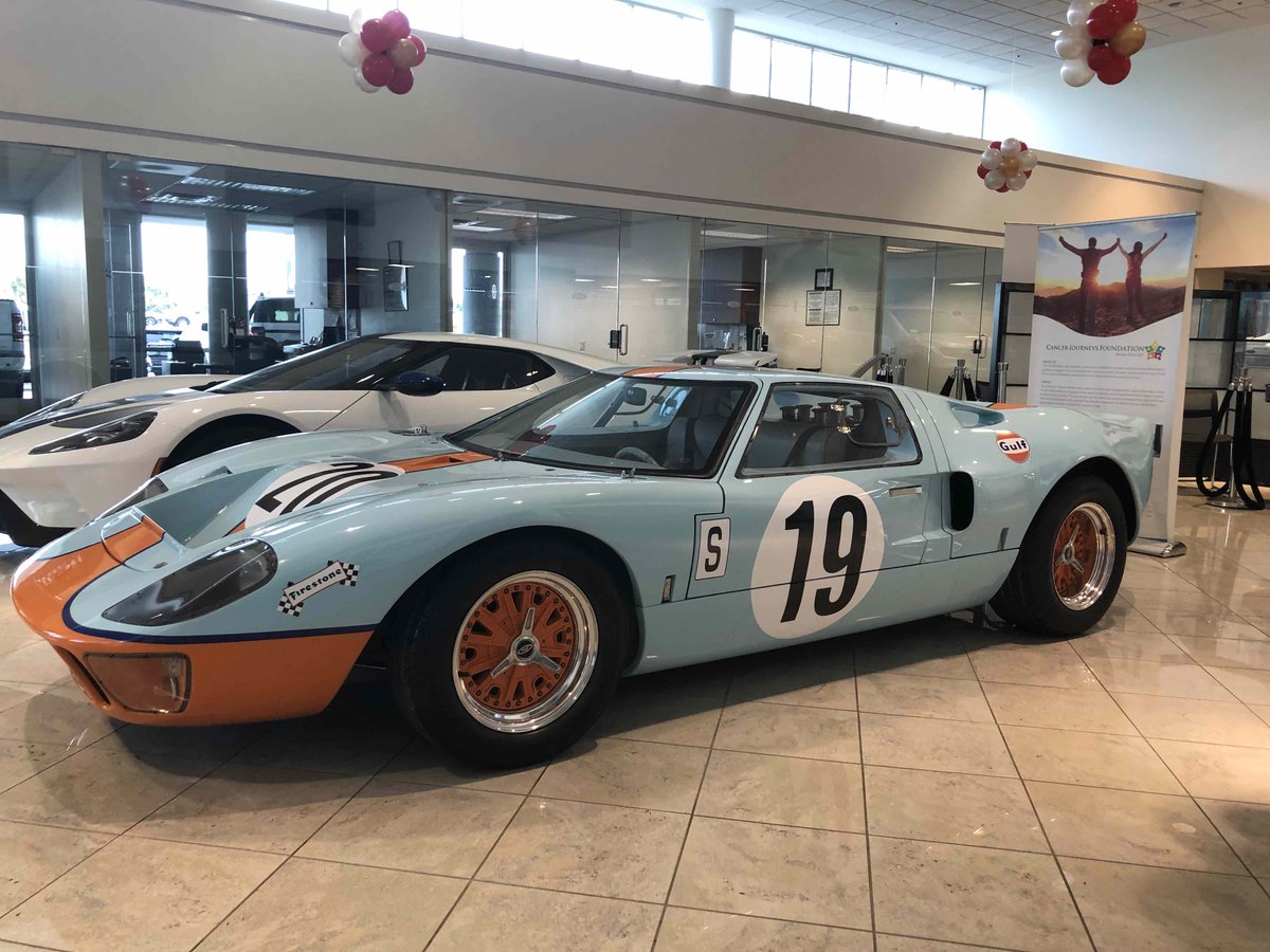 CjfTour's tweet photo. Our GT40 replica is finished and on display at South Bay Ford in El Segundo. See Ford vs. Ferarri and then see the GT40 in person. #GT40 #SouthBayFord #FordvsFerarri #FordGT #FunwithCars #beatcancer #gettested #CancerJourneys #Cancer #CancerJourneysFoundation https://t.co/3bBVs1dR15