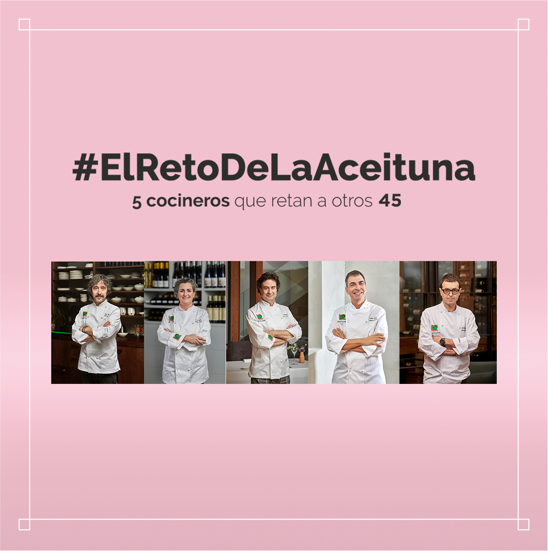 Aceitunas de España (@aceitunasesp) on Twitter photo ¡Lo han hecho! <a href="/DiegoGuerrero75/">Diego Guerrero</a>, <a href="/QuencodePepa/">Rest. Qüenco de Pepa y tienda "La Huerta de Pepa"</a>, <a href="/Pepe_elBohio/">Pepe Rodriguez</a>, <a href="/RamonFreixa/">Ramon Freixa</a> y <a href="/RicardCamarena/">Ricard Camarena</a> acaban de retar a 45 grandes chefs de toda la geografía española. ¡Han iniciado #ElRetoDeLaAceituna! Sigue nuestro hashtag y ¡anímate con tu reinvención! #ReinventandoLaAceituna ¡Lo han hecho! <a href="/DiegoGuerrero75/">Diego Guerrero</a>, <a href="/QuencodePepa/">Rest. Qüenco de Pepa y tienda "La Huerta de Pepa"</a>, <a href="/Pepe_elBohio/">Pepe Rodriguez</a>, <a href="/RamonFreixa/">Ramon Freixa</a> y <a href="/RicardCamarena/">Ricard Camarena</a> acaban de retar a 45 grandes chefs de toda la geografía española. ¡Han iniciado #ElRetoDeLaAceituna! Sigue nuestro hashtag y ¡anímate con tu reinvención! #ReinventandoLaAceituna
