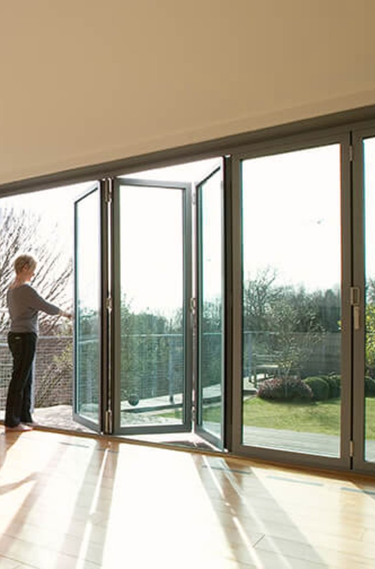 With Schuco quality at its heart our LUXUS-FD folding door is German engineering and UK manufacturing at its best. Combining narrow sight lines with extended size and weight capabilities. Frame depth 70mm with a slim 120mm sight line #doors #trade