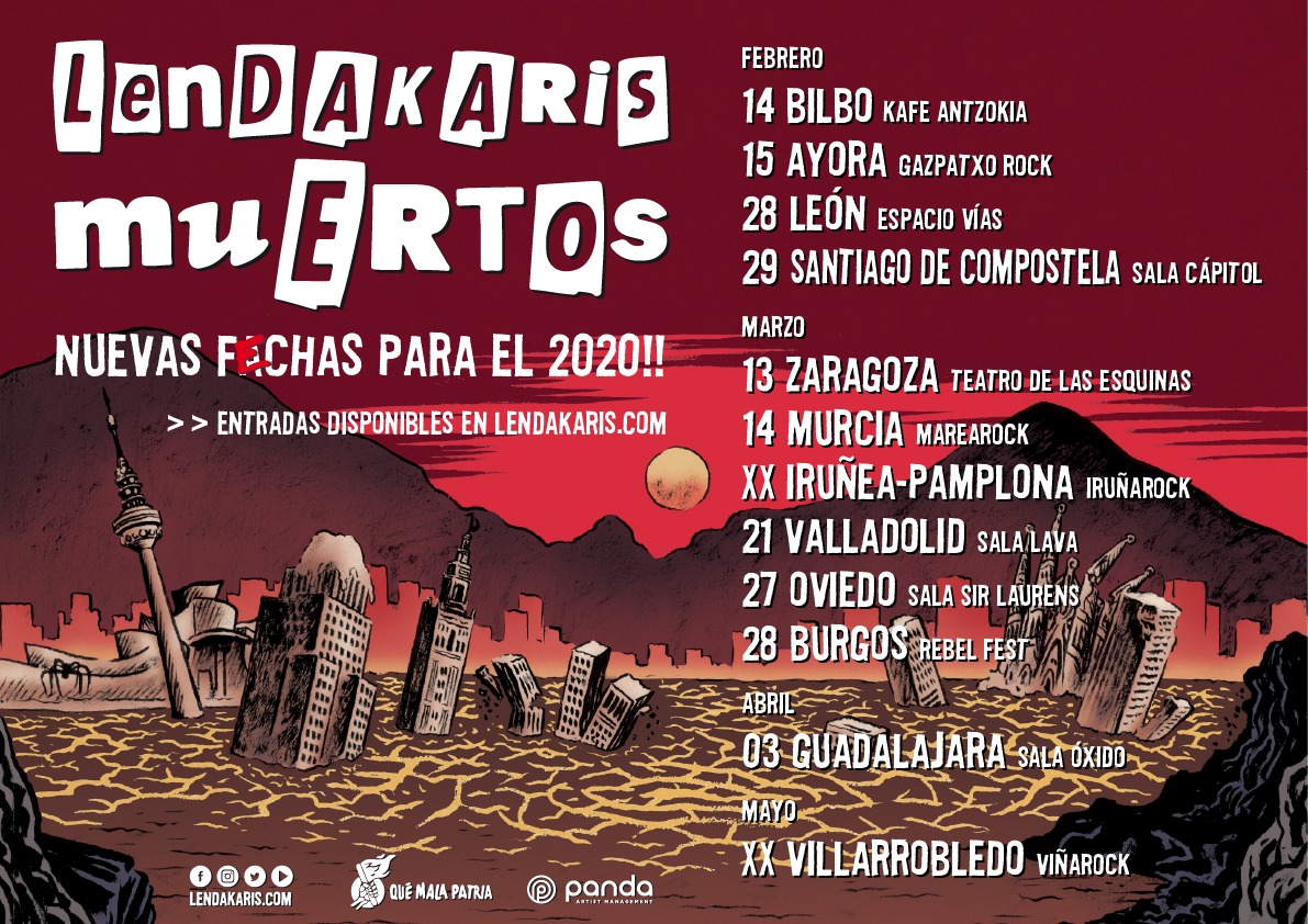 lendakaris's tweet photo. Añadimos nuevas fechas para el 2020!!
⚡28 feb, LEÓN 
⚡14 mar, MURCIA 
⚡27 mar, OVIEDO 
⚡28 mar, BURGOS
entradas disponibles en https://t.co/hbHnV19Ftm
#lendakarismuertos
@marearockfest
@salasirlaurens
@kafe_antzokia
@gazpatxorock
@salacapitol
@teatrodelasesquinas
@salaoxido https://t.co/rxUo0ji01J
