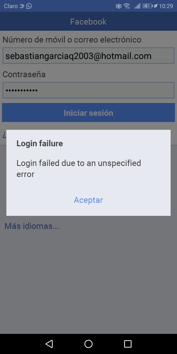 Login failed due to an unspecified error facebook Login failed due to an unspecified error facebook
