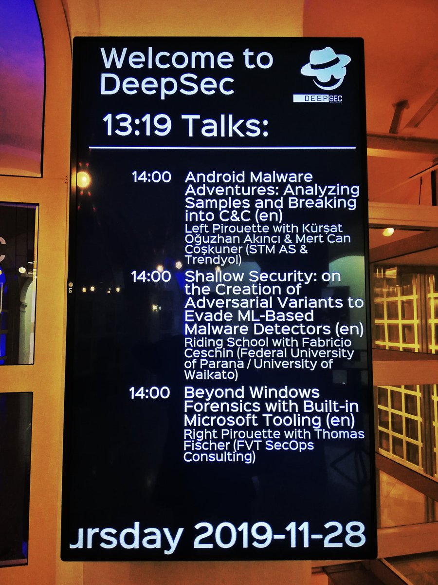 KoAkinci's tweet image. Bugün ülkemizi yurtdışında temsil etmek adına Avusturya&apos;nın başkentinde düzenlenen #DeepSEC konferansında Mert Can Coşkuner ile araştırmasını yaptığımız &quot;Android Malware Adventures&quot; sunumunu gerçekleştirdik. 🇹🇷
@BlackboxSecTR @deepsec