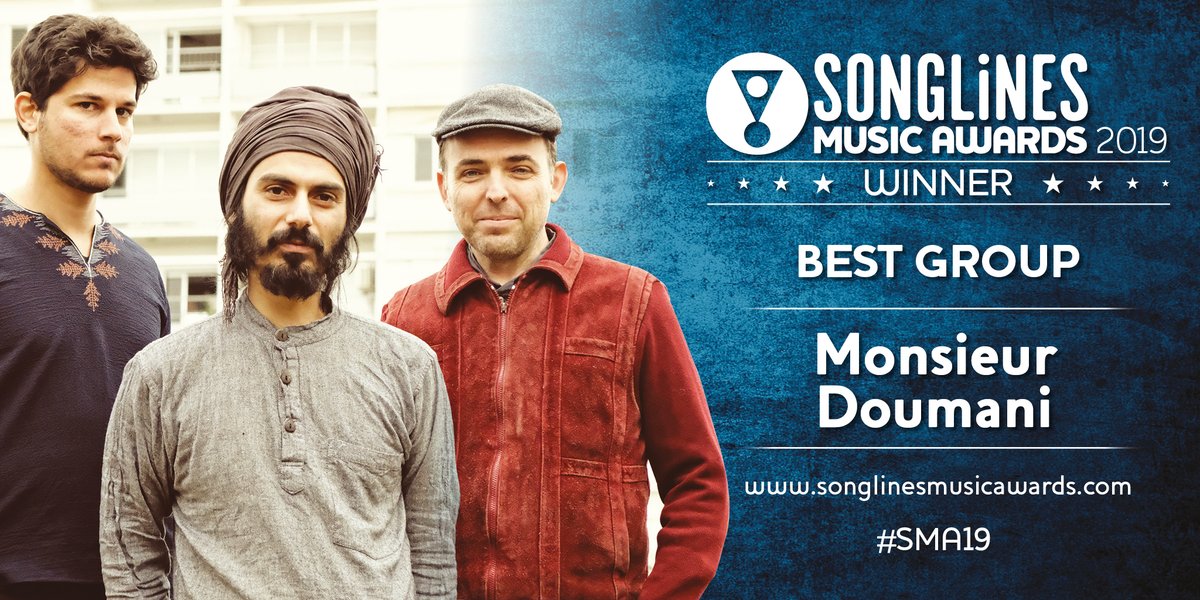 Our first award is presented to the winners of the Best Group Award…it’s <a href="/MonsieurDoumani/">Monsieur Doumani</a>! The group from Cyprus astounded with their album Angathin, and they’re about to treat us to a live performance of their quirky mix of Greek, Turkish and Balkan influences… 🎶🇨🇾🎶 #SMA19
