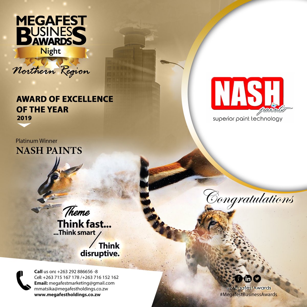 Megafest Awards (@megafestawards) on Twitter photo Northern Region #MegafestBusinessAwards
Award of Excellence of the Year 2019:
<a href="/Nash_Paints/">Nash Paints Zimbabwe</a>
Congratulations!
#MegafestBusinessAwards #Awards2019 #Zimbabwe #Redcarpet Northern Region #MegafestBusinessAwards
Award of Excellence of the Year 2019:
<a href="/Nash_Paints/">Nash Paints Zimbabwe</a>
Congratulations!
#MegafestBusinessAwards #Awards2019 #Zimbabwe #Redcarpet