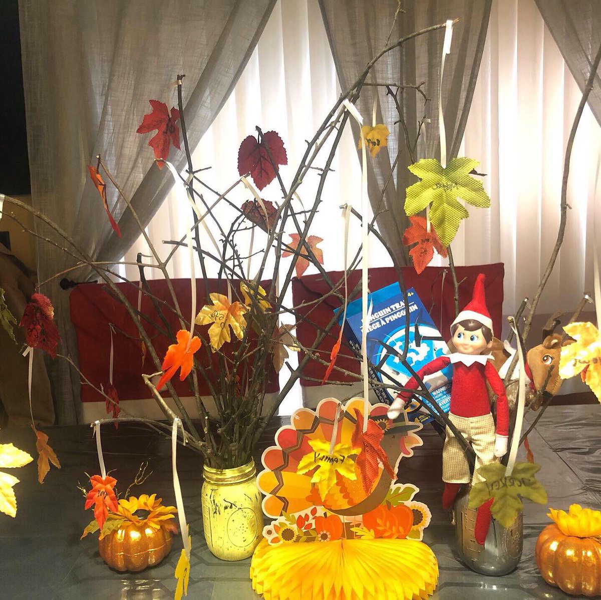 Prestonplaying's tweet photo. Our Trees Of Gratitude! Today I’m thankful for my family and you guys also to @kiwico_inc for the #treeofgratitude idea. I’m also thankful for our #elfontheshelf Bernard who showed up in one of our gratitude trees last night with his #reindeer and a small gift #happythanksgiving https://t.co/xoFtk1luo8