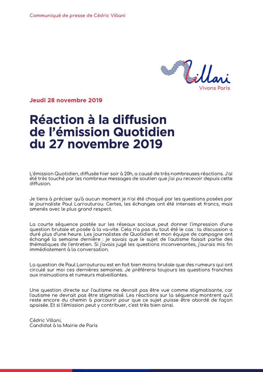 Voici ma réaction suite à la diffusion de l’émission <a href="/Qofficiel/">Quotidien</a> d’hier soir. Merci pour vos nombreux messages.
