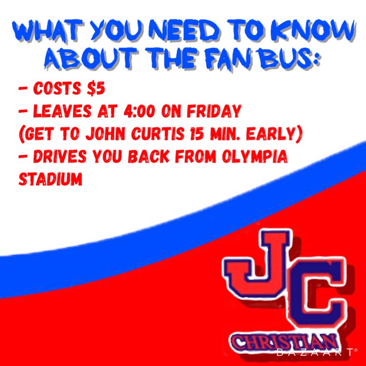 Jccs_Spiritclub's tweet photo. Happy Thanksgiving!! We are Thankful for our Patriot Family!❤️💙. The following is the information for the fan bus that will be leaving tomorrow. We hope to see you there! 🦃��🦃#turkeyday #curtisnation #wereadyy https://t.co/okFhwFgGfq
