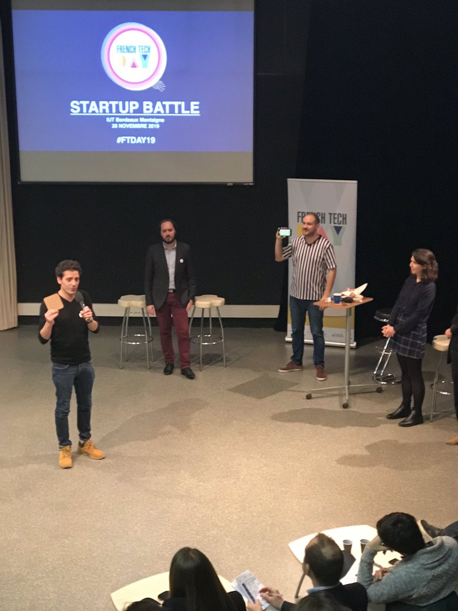 FrenchTechLim's tweet photo. // Startup Battle du #FTDay2019 🎙 // Bravo à #MyEli 💍 qui remporte ce 1/4 de finale face à #GAT par @RemiFarges.
👏 Merci à @FrenchTechBdx pour l’organisation et encore bravo à Rémi qui a dignement représenté la Communauté #FrenchTech #Limousin 💪 https://t.co/EaynYK6XNp