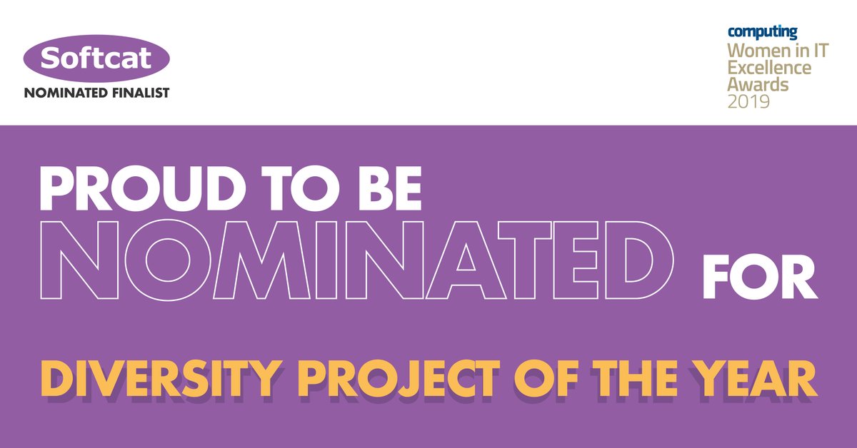 softcat's tweet photo. Proud to be nominated for the 2019 Women in IT Excellence Computing Awards for #DiversityProjectOfTheYear #GoSoftcat #ComputingAwards https://t.co/CLuuD0gJDa