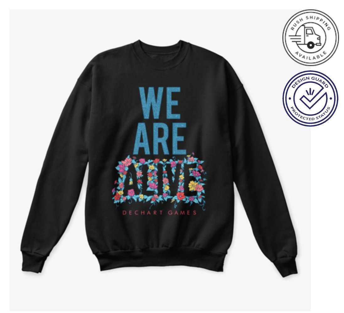 BryanDechart's tweet image. + by popular request, Crewneck Sweaters have been to our #Deviant, #WeAreAlive &amp;amp; #DechartGames Logo designs!

&amp;lt; RT to Holiday Merch! &amp;gt;

Hoodies, Shirts, Mugs, Stickers &amp;amp; more!
Available NOW in many colors, check them out:
teespring.com/stores/connor-…