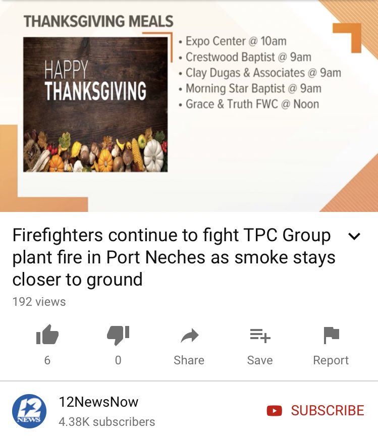 BubblesAndChaos's tweet photo. Much ❤️ to all the families displaced by the #TPCexplosion and to the #FirstResponders battling the #TPCFire today in #SoutheastTexas.
Grabbed a screenshot of where you can go to have a #ThanksgivingDinner today, if need be.
Be safe. https://t.co/hWbJFGvwHO