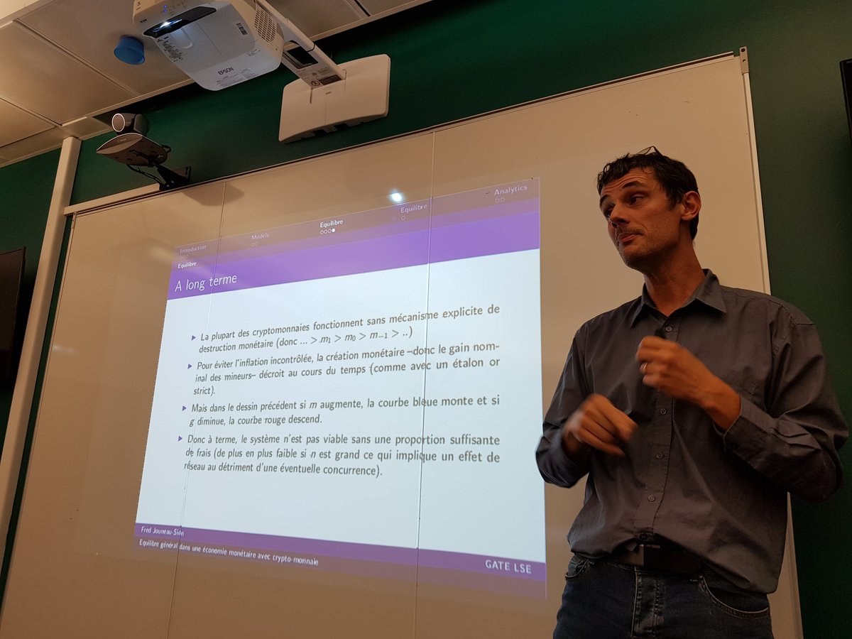 adim_bfa's tweet photo. #workshopadimbfa Selon l'étude de Frédéric Jouneau-Sion, @univ_lyon2 : A general equilibrium view of DLT-managed currency : sur le long terme ce système n'est pas viable. https://t.co/eZJP0On31w
