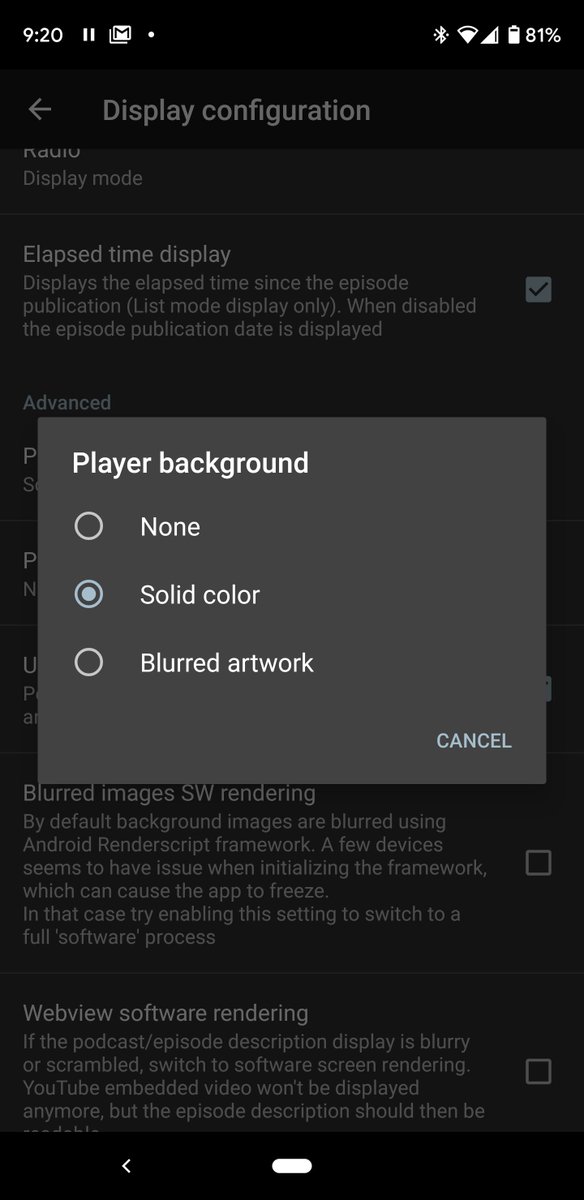 New setting to select player background