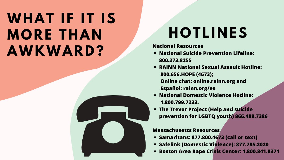 We know some of this is beyond awkward. Here are some resources. We aren't affiliated w these orgs but wanted you to have these in case you or someone you  needs them. Be safe, friends. We know that the same people who give to us also need help. There is no us & them (4/7)