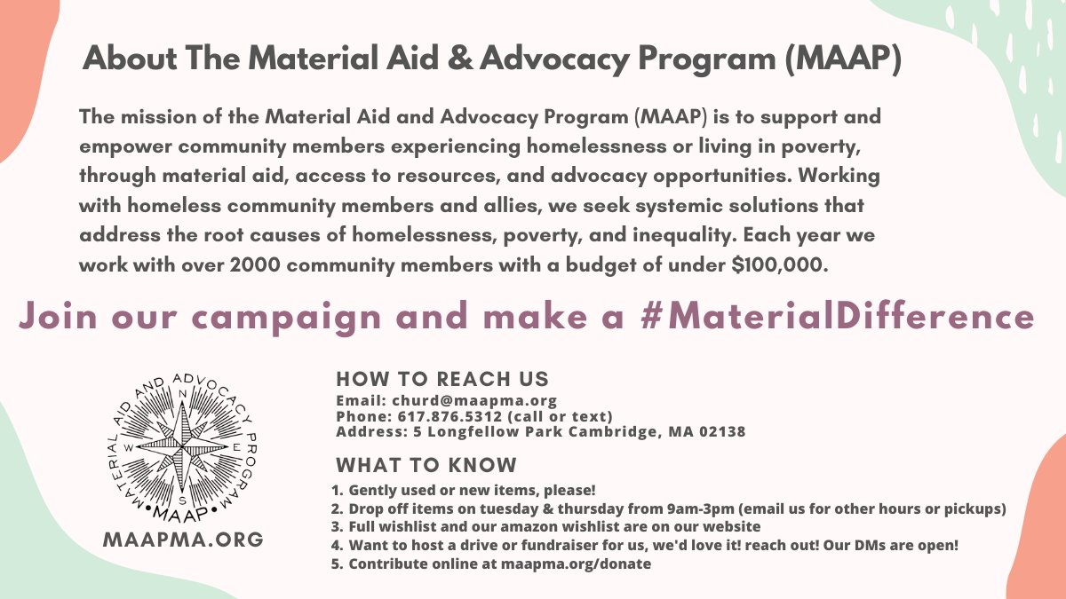 OK. More about us. Also, ask any questions. Here or DM.  https://secure.givelively.org/donate/material-aid-and-advocacy-program-inc #MaterialDifference  #mapoli  #bospoli  #Housing4All  #Thanksgiving