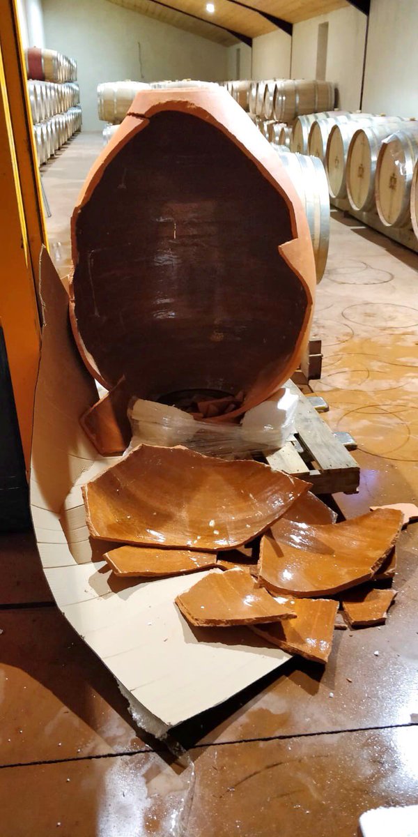 Merde, we wanted to do an experiment and vinify some of the 2019 harvest in Italian terracotta amphoras instead of new french oak barrels. This is how the first one arrived..😱😱 #chateaubackstage #badluck #amphora #amphorawine #winelover #wine #vinification #harvest #experiment