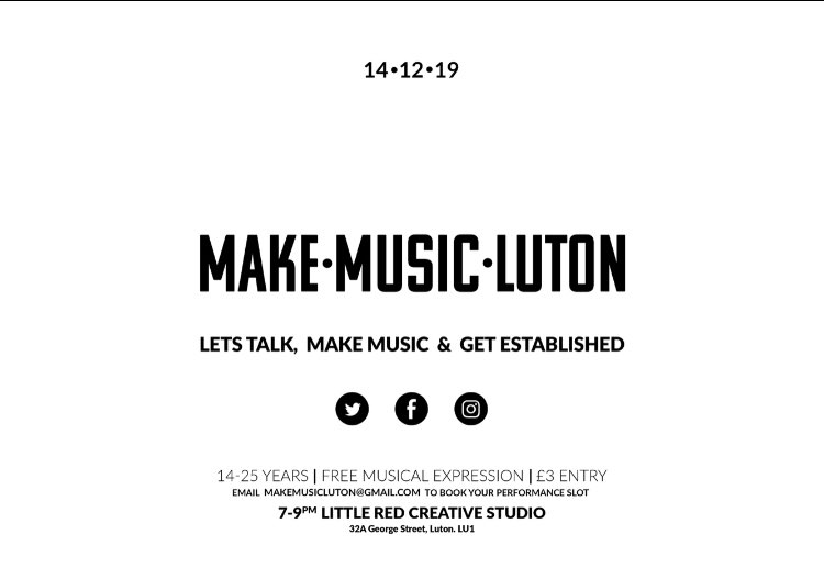 LutonMake's tweet photo. 6 artists signed up, 4 more to go!
Sign up and see you there!
https://t.co/o2a8vdp2qH
#LetsTalk
#MakeMusic
#GetEstablished https://t.co/Sx6JVw05mD