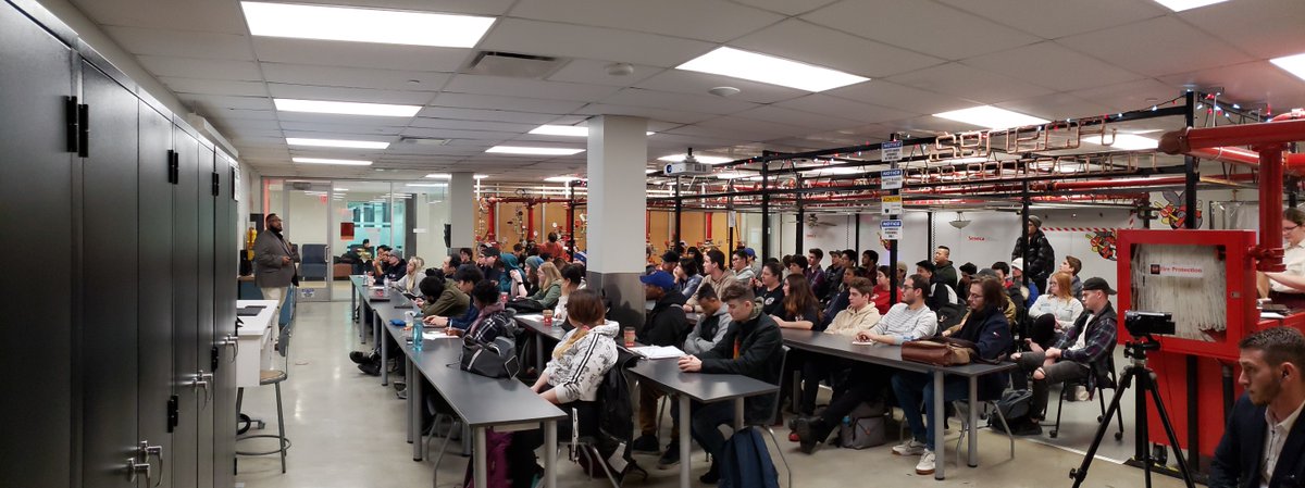 PugsleySeneca's tweet photo. What a great morning w/ @mircomgroup Thank you Andrede and Matt for visiting w/ our @SenecaFireProt Engineering Technology Students while discussing the FA industry, trends, needs and career paths. #learnitliveit #OnlyAtSeneca Our FP Speaker Series will continue after exams. https://t.co/hu149jggfZ