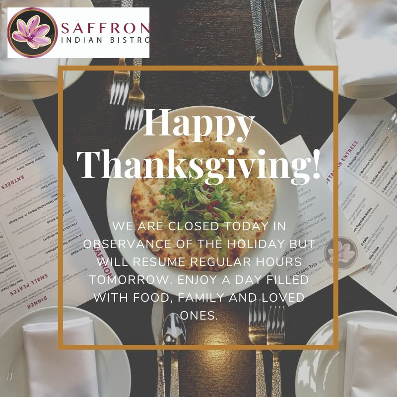 SaffronSC's tweet image. Have a wonderful Thanksgiving from all of us at Saffron! We're closed today but will resume regular dining hours tomorrow.

#SaffronSC #HappyThanksgiving
