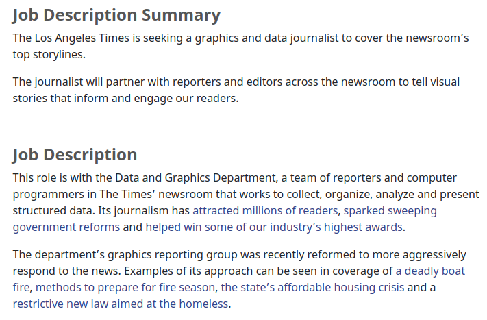 We're also looking for an aggressive reporter to join our graphics reporting team.I want somebody who is fired up to get out there and cover the news with visualization, illustration, design.Is that you? DM me.