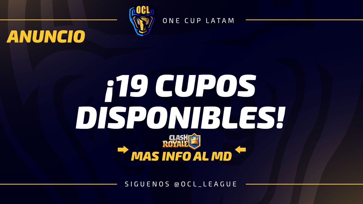 ✅INSCRIPCIÓNES ABIERTAS✅

💰PRECIO :  $12.60 💵(YA INCLUYE COMISIÓN)

🤑 $480 EN PREMIOS  💰

🥇 1er LUGAR :  $300 USD
🥈 2do LUGAR :  $100 USD
🥉 3er LUGAR :  $60  USD

🤑💰PREMIOS WINRATE : $20 USD

#OCLisLATAM  #ClashRoyale