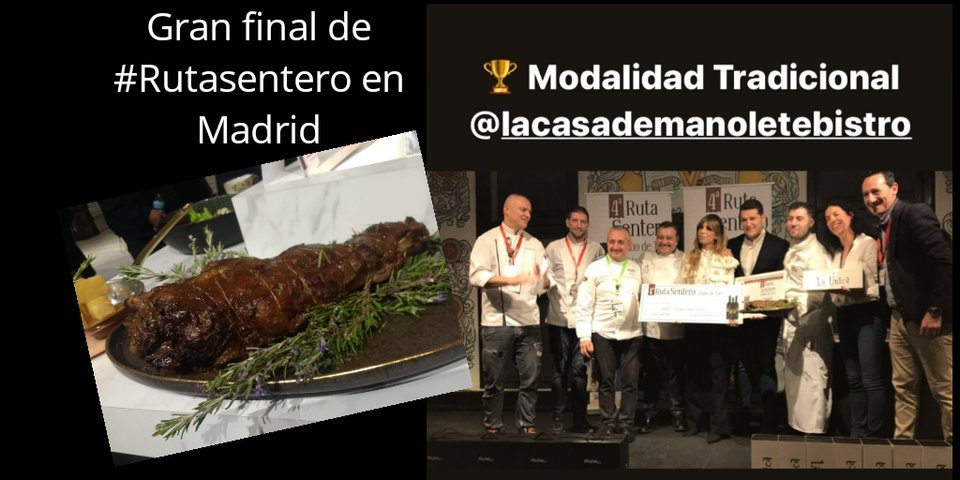 IV Edición de la #rutasentero el mejor#rabodetoro @RuraSentero , primero en categoría #tradicional para #lacasademanoletebistró #cordoba 
<a href="/Nacho_Sandoval/">Nacho Sandoval</a> <a href="/PagosdelRey/">Pagos del Rey</a>