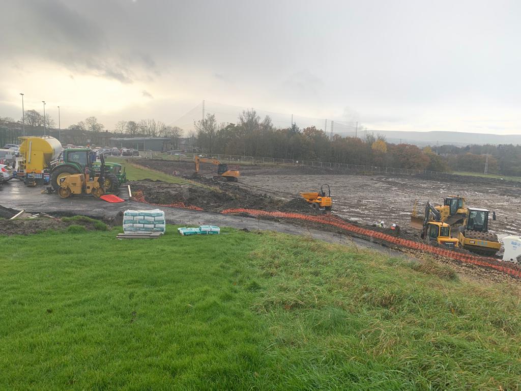 SCSlatter's tweet photo. Great to see work underway on a new framework project in Burnley where the team are busy constructing a new, full-sized 3G artificial pitch, 600m2 car park extension and an innovative concrete crib retaining wall. #ArtificialTurf #3GPitch #SportsConstruction https://t.co/g1O0u2tQW6