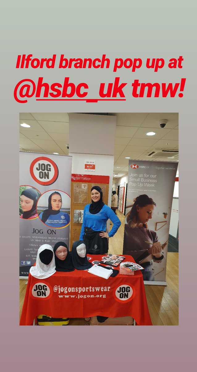 JogOnSportsWear's tweet photo. We will be in @HSBC_UK Ilford tmw! #hsbcpopup week for small businesses come say hi! #sportshijab https://t.co/52pEdgZ5OX