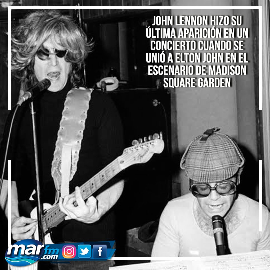 #UnDíaComohoy #MarFM #JohnLennon En 1974🎼🎼🎙🎙
John Lennon hizo su última aparición en un concierto cuando se unió a Elton John en el escenario de Madison Square Gardens en la ciudad de Nueva York.