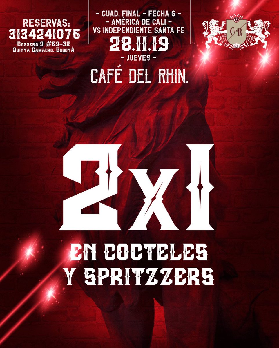 Buscamos una nueva final ,alienta al león 🇮🇩🦁en <a href="/CafeDelRhin/">Cafe del Rhin</a>  en su partido crucial vs América de Cali, vamos <a href="/SantaFe/">Independiente Santa Fe</a> !
