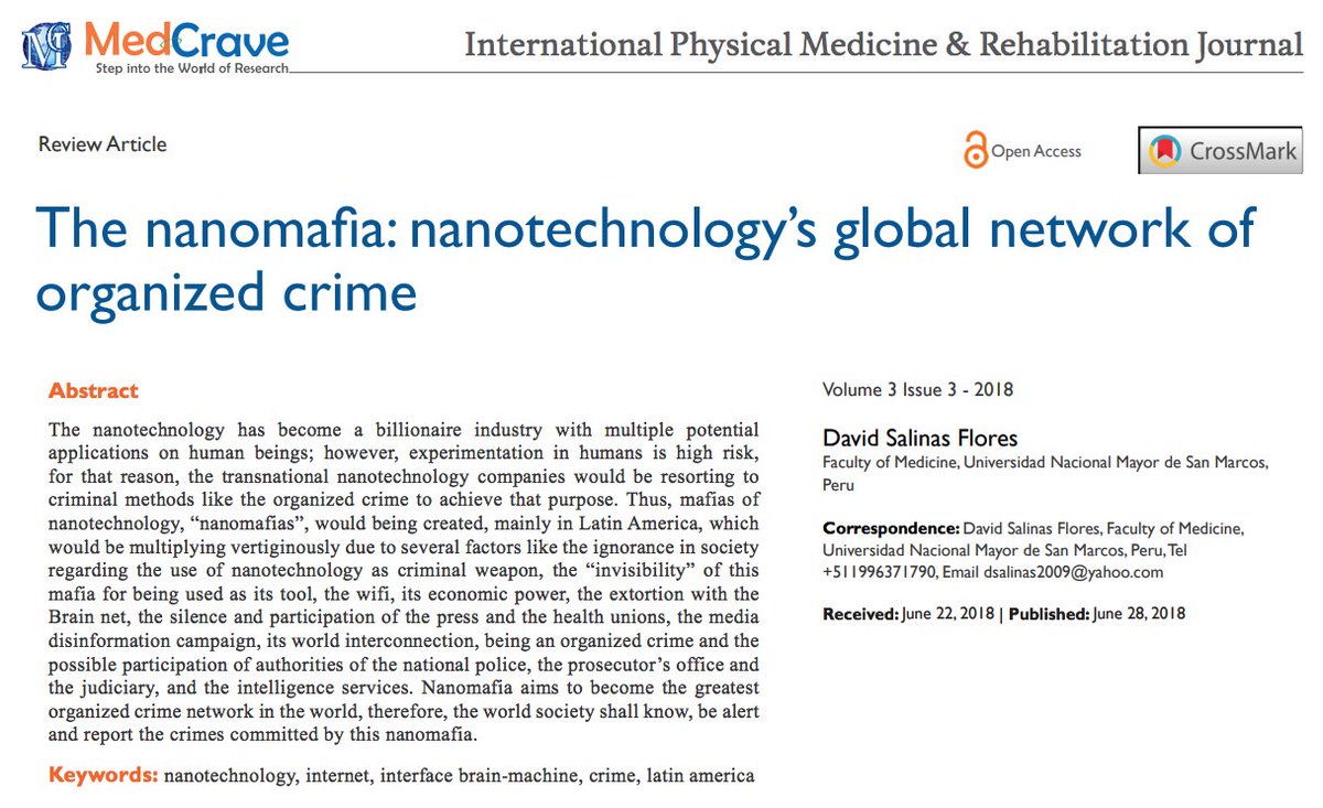 63) Obviously, it’s much more sinister than that, as the following paper from the International Physical Medicine and Rehabilitation Journal describes.“The nanomafia: nanotechnology’s global network of organized crime” https://pdfs.semanticscholar.org/e7a9/354e654fed9b93d62b1939b4ddadd3b7811b.pdf