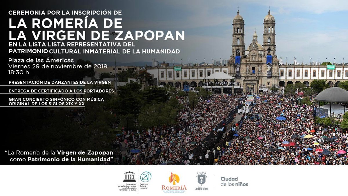UNESCOMexico's tweet photo. La Romería de #Zapopan, #PatrimonioCultural Inmaterial de la Humanidad, es una expresión cultural que refleja el entramado de las identidades mexicanas y sus cosmovisiones. Súmate a la celebración con @ZapopanGob.
Visita👉🏿https://t.co/ODXgPMAaBV 
Video▶ https://t.co/iXxtKIAVuZ https://t.co/i8gHLY32vL