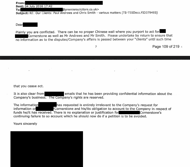 RealFogartyLee1's tweet photo. Cornerstone were the distributors for Paul Andrews. Repeatedly stated online they had no legal advice or help and the big baddies were using the law against him! Except.. is this Paul Andrews lawyer I see? There are many emails discussing conflict of interest.  #freehorace https://t.co/ciSIHEyqvc