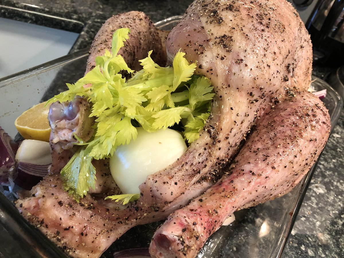 lovebasilsage's tweet photo. How’s your Thanksgiving going down? I made my turkey by following @alisoneroman’s @nytfood cooking video on YouTube. Now it’s in the oven. Did it pretty last minute, too! https://t.co/QcJtBZj8MB