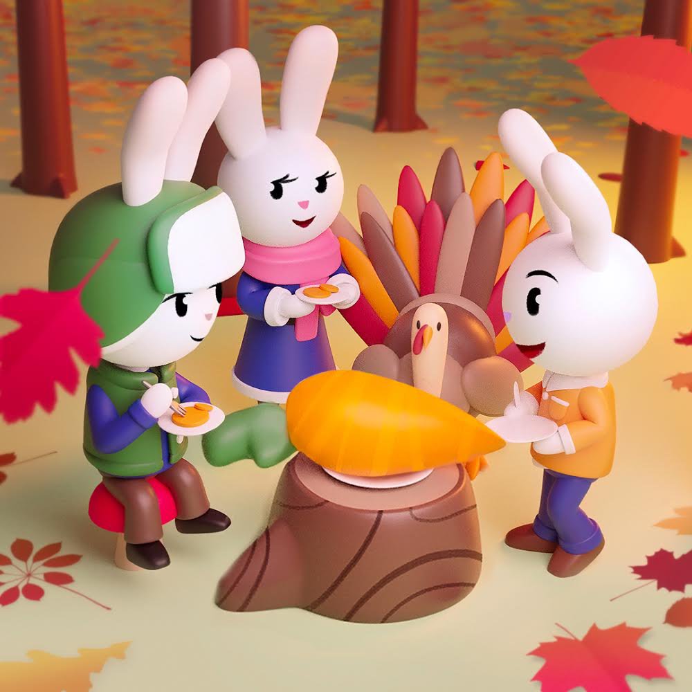 jackrabbits's tweet photo. Happy Thanksgiving from the rabbits! We hope that you get to enjoy some turkey time (and a generous serving of carrots) with your friends and family!!! 
#jackrabbitdesign #jrd #happythanksgiving #3D #3Dart #3dillustration #3drender #cgi #digitalart  #blender3d #blenderart https://t.co/p8CpeskbJw
