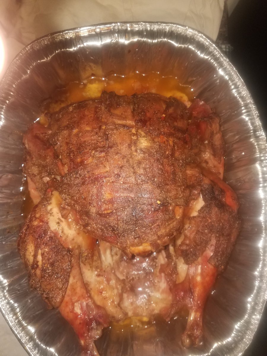 MJuggz's tweet photo. About to feast on this bad baby. #BaconWrappedTurkey https://t.co/7fbBm9sG9g