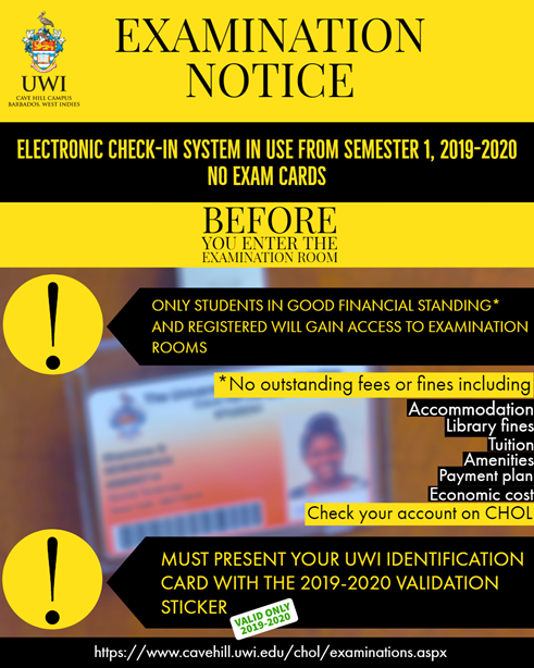 fstcavehill's tweet photo. ATTENTION ALL UNDERGRADUATE AND POSTGRADUATE STUDENTS: 
Please note that there has been a change in the way in which you (our students) will be accessing the examination rooms with effect from Semester I of the 2019/2020 Examination Period.  Kindly take note of the following: https://t.co/hxSLjwxscV