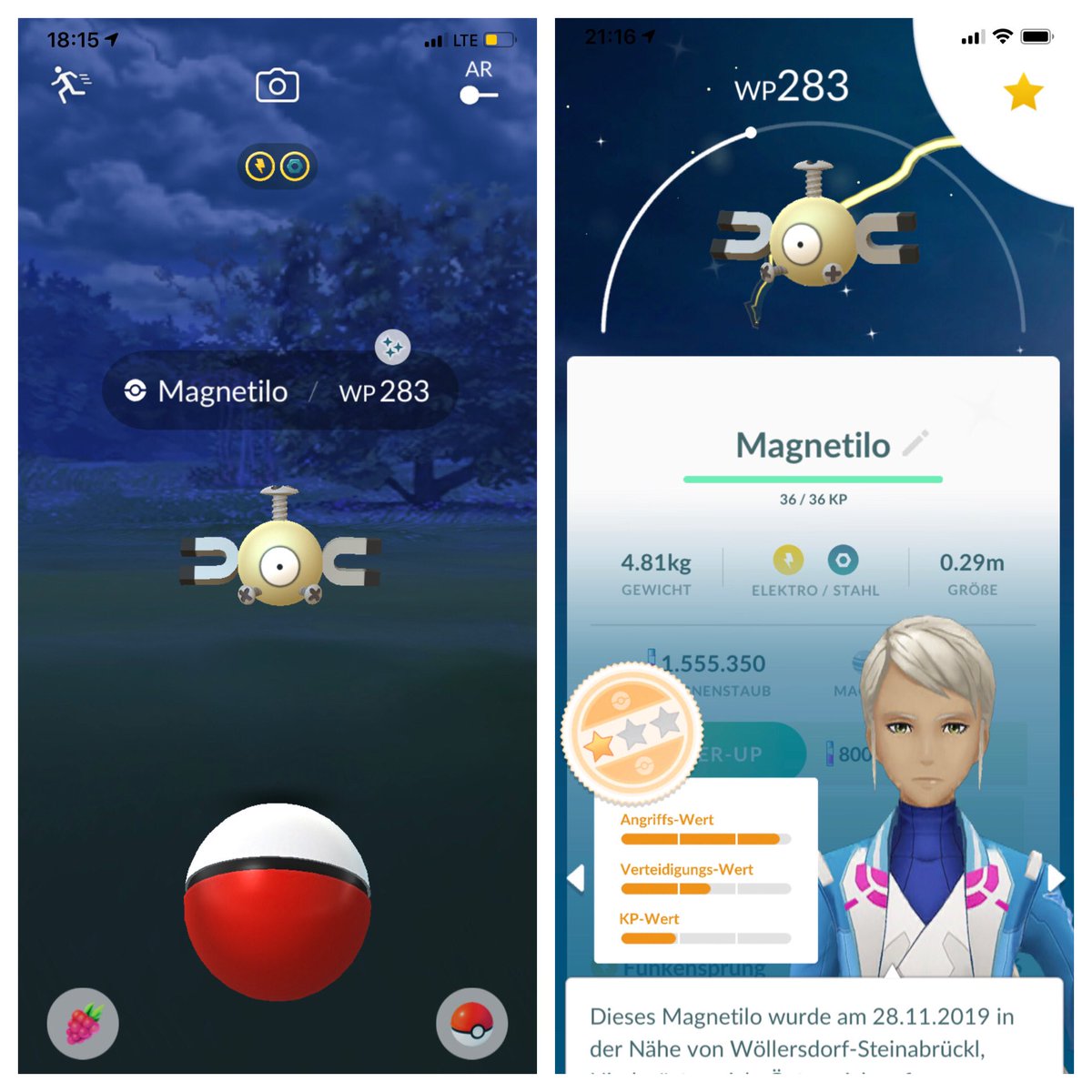 Mausmaus1976's tweet photo. Mit 3 Kollegen geschafft 🤗
Neuen Pokedex Eintrag gefangen 💪☺️
Einen weiteren Eintrag entwickelt 🤓
Hui und am Heimweg dann endlich was Glitzendes ✨😍 Nr. 3 😎
#PokemonGO #GOsnapshot #Terrakium #Shiny #Magnetilo https://t.co/x1pnJ9VSab