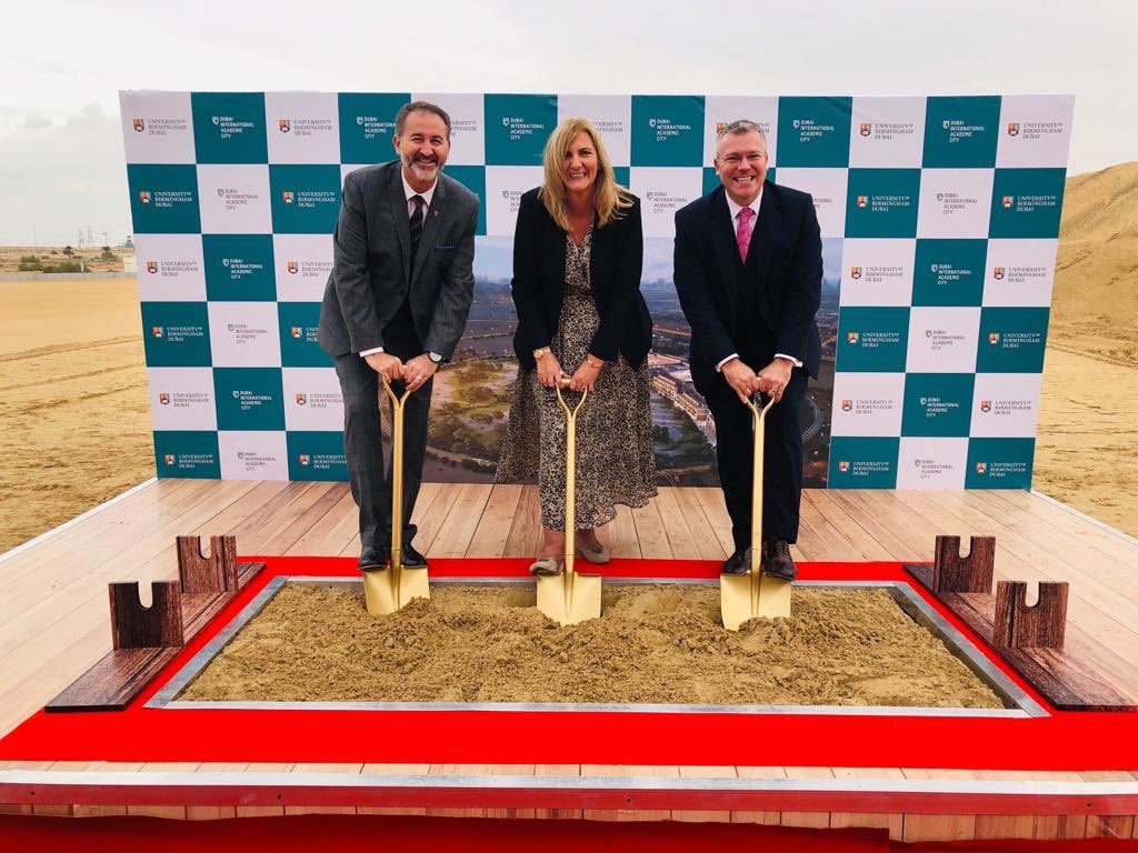 unibham_estates's tweet image. Colleagues from Estates are at the #THEAwards tonight, shortlisted for their Estates Strategy. Here’s a flashback to last week when we broke ground on our new Dubai campus.