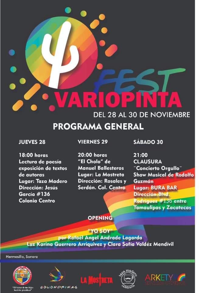 drechosexuales's tweet photo. Hoy arranca el #VariopintaFest , el primer y único festival de artes escénicas y musicales LGBTTTIQA+ independiente del noroeste del país. No te pierdas ninguna de sus actividaes. TODAS son de cooperación voluntaria. 🎭🎵🏳️🌈 https://t.co/tWhYwXGn0g