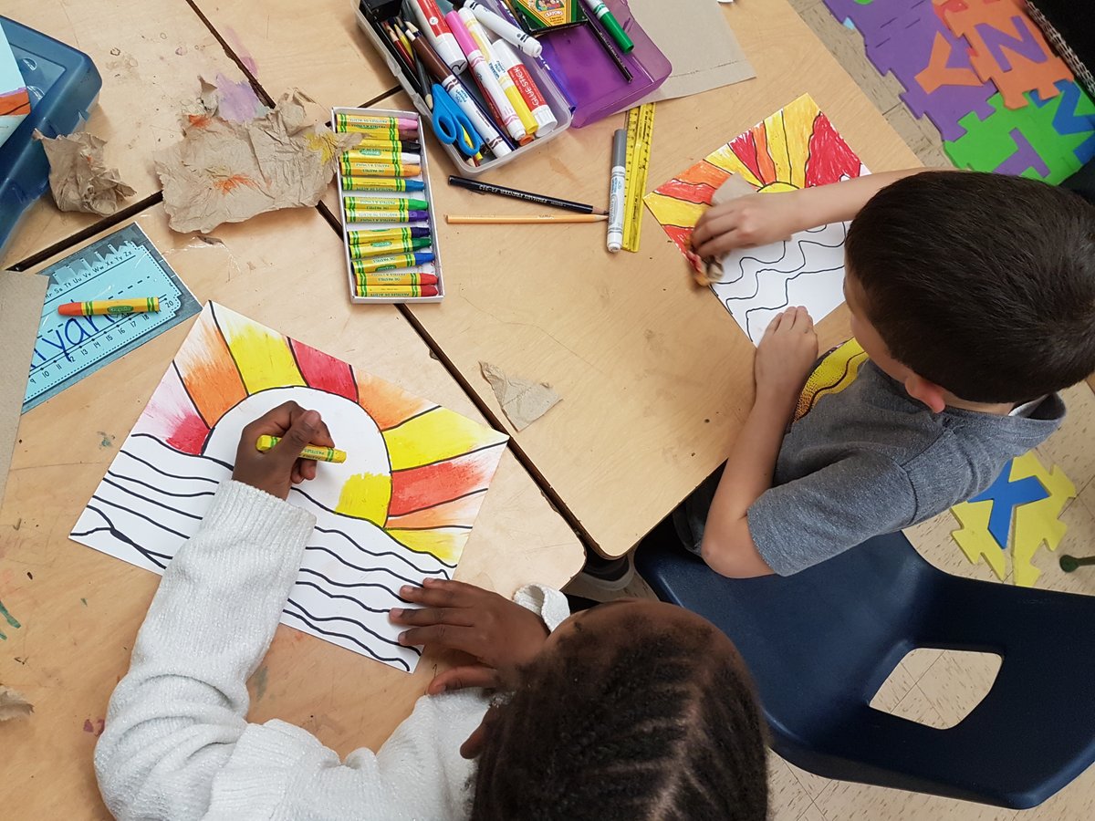 Learning about warm and cool colours with these beautiful sunsets made using <a href="/Crayola/">Crayola</a> oil pastels #primaryart